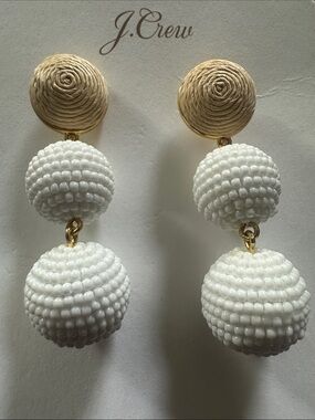J. Crew White Beaded Double-Drop Earrings with Gold Accents